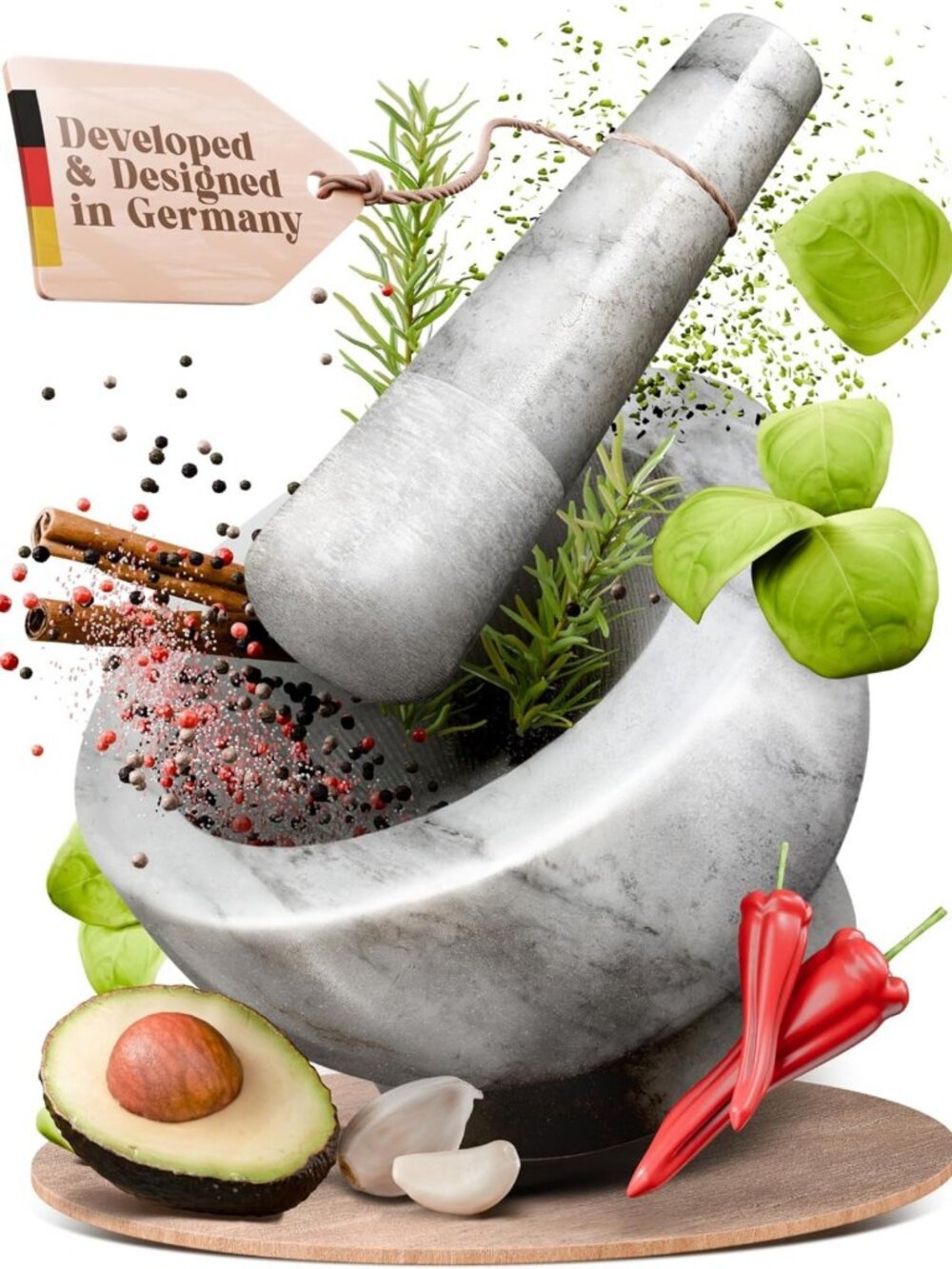 Elegant White Marble Mortar and Pestle Set - 1.5 Cups for Cooking & Spices